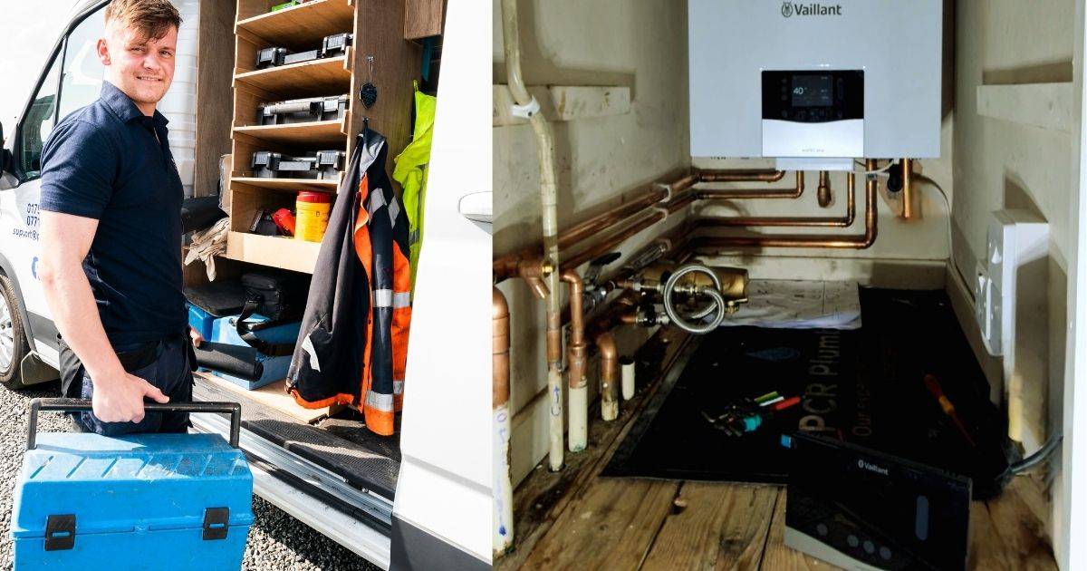 Gas boiler replacement in YO8. Alex, one of the engineers, installing a gas boiler in a residential property for an efficient heating upgrade